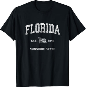 Florida Vintage US Flag Sports Design T-Shirt - T-Shirt | Black