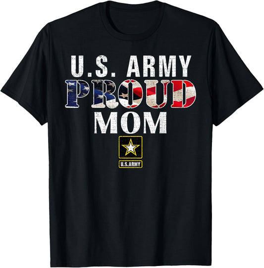 US Proud Army Mom With American Flag Military Gift Veteran T-Shirt - T-Shirt | Black