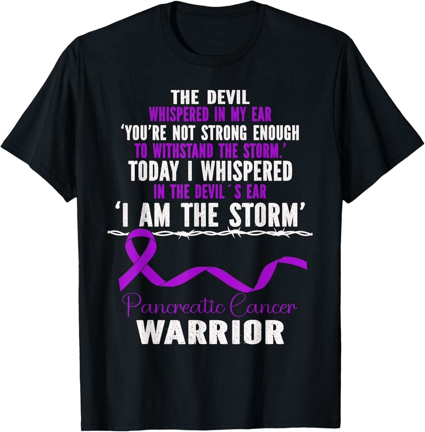 I Am The Storm Pancreatic Cancer Warrior Retro Purple Ribbon T-Shirt - T-Shirt | Black