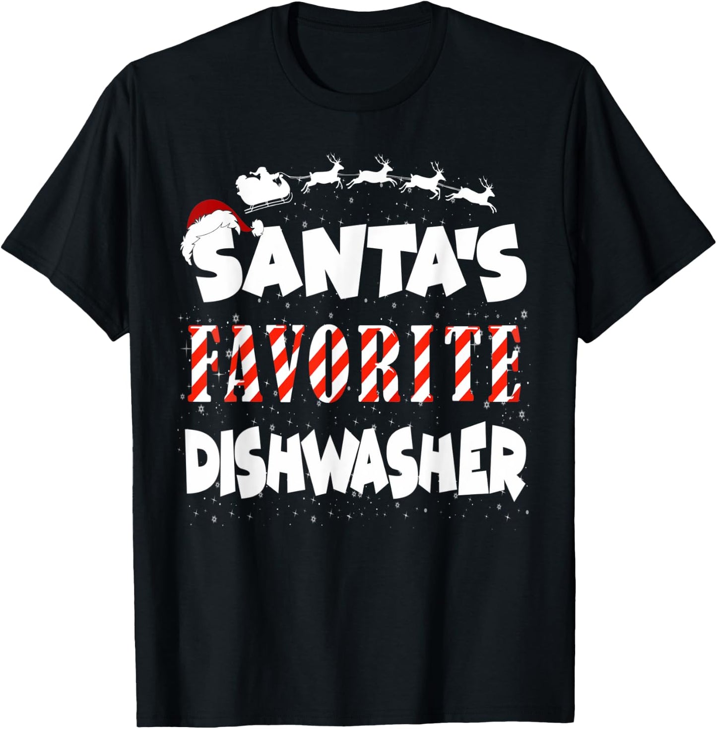 Santa's Favorite Dishwasher - Christmas T-Shirt - T-Shirt | Black