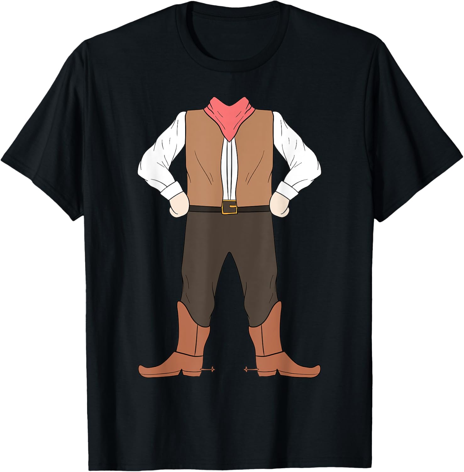 Cowboy Body Costume Easy Halloween Western Sheriff Gift T-Shirt - T-Shirt | Black