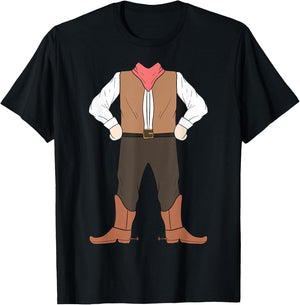 Cowboy Body Costume Easy Halloween Western Sheriff Gift T-Shirt - T-Shirt | Black