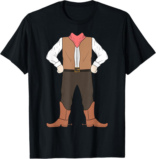 Cowboy Body Costume Easy Halloween Western Sheriff Gift T-Shirt - T-Shirt | Black