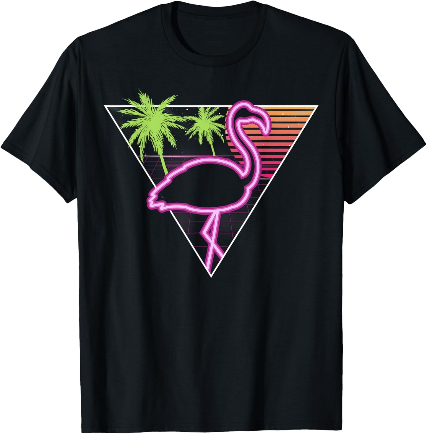 Vintage Pink Flamingo Retro Look Miami 1980s Gift T-Shirt - T-Shirt | Black