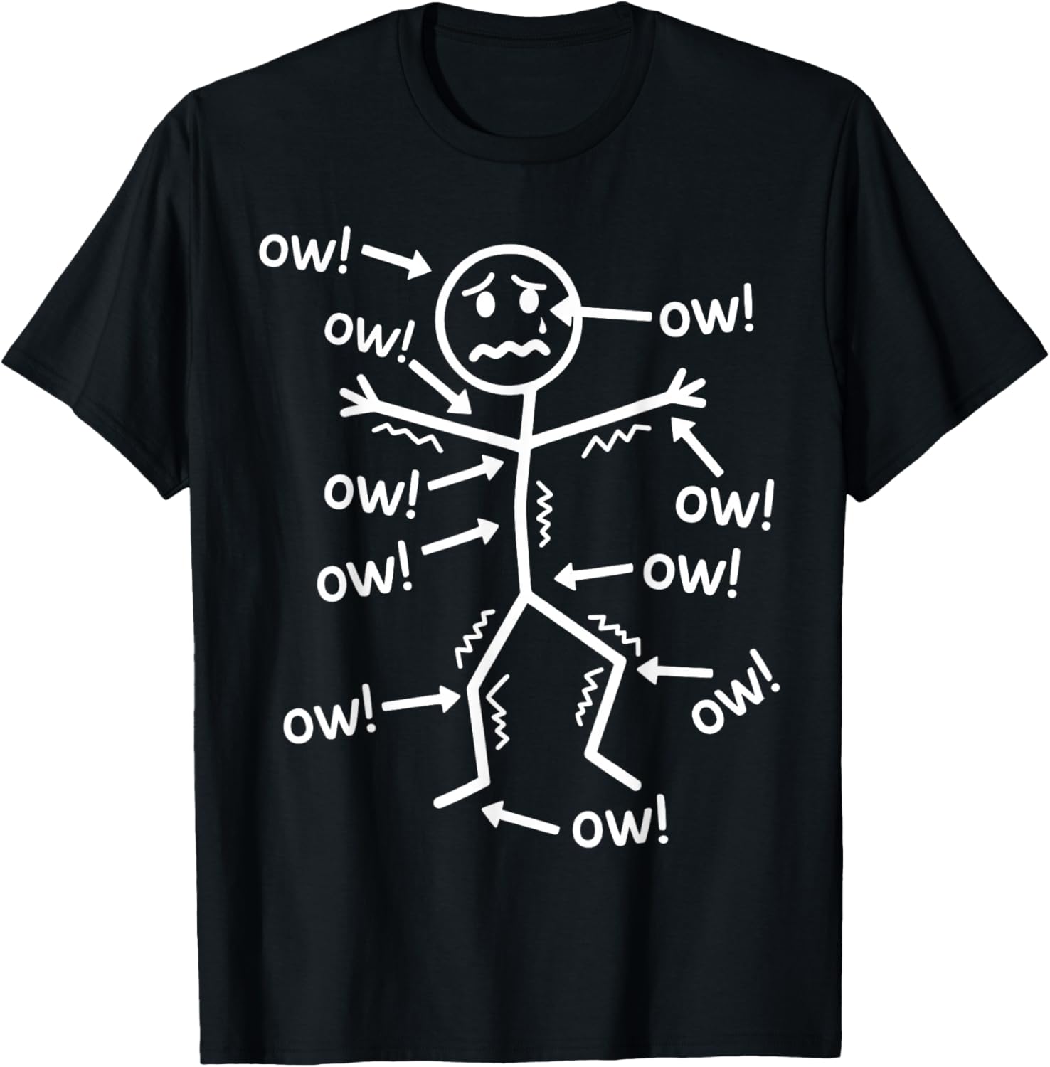 Funny Ow Ow Ow Ow Saying Body Pain Character Humor Sarcastic T-Shirt - T-Shirt | Black