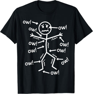 Funny Ow Ow Ow Ow Saying Body Pain Character Humor Sarcastic T-Shirt - T-Shirt | Black