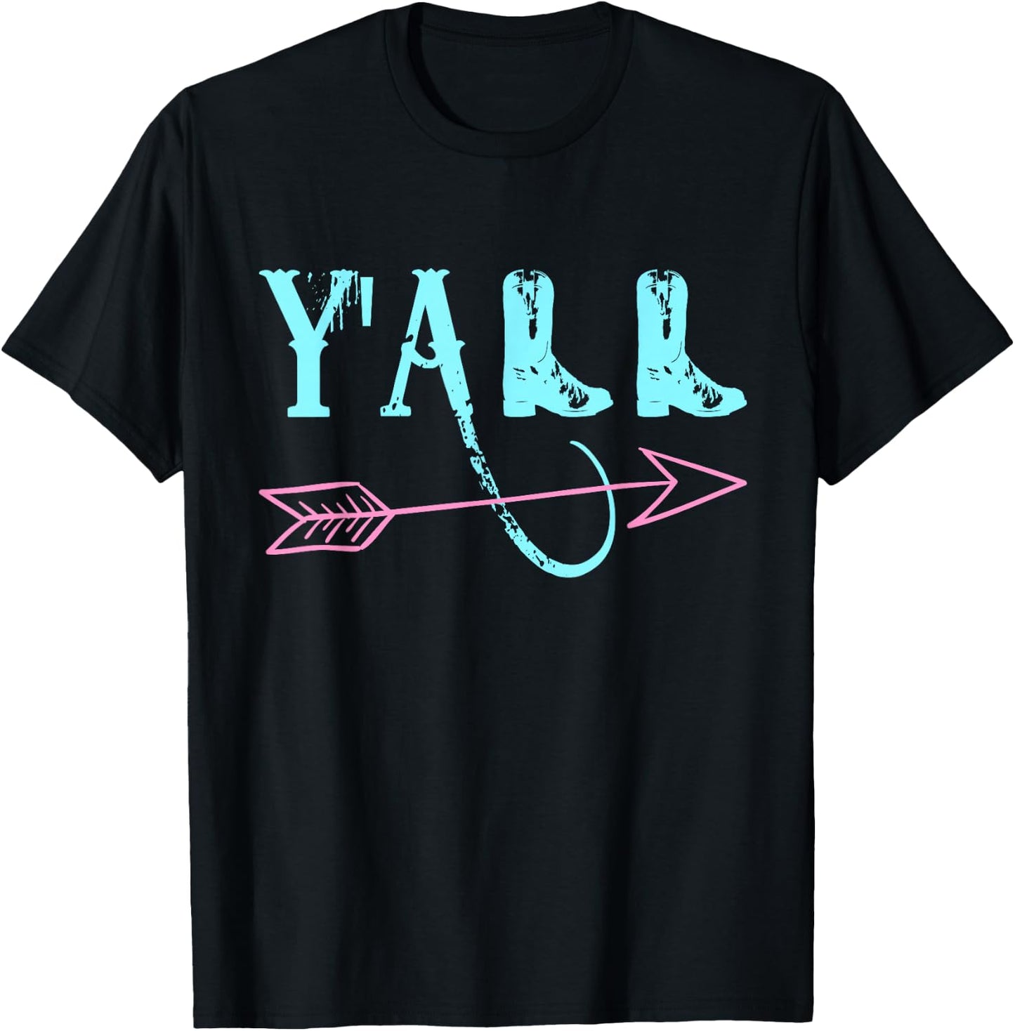 Y'ALL Southern Country Teal & Pink Arrow & Boots T-Shirt - T-Shirt | Black