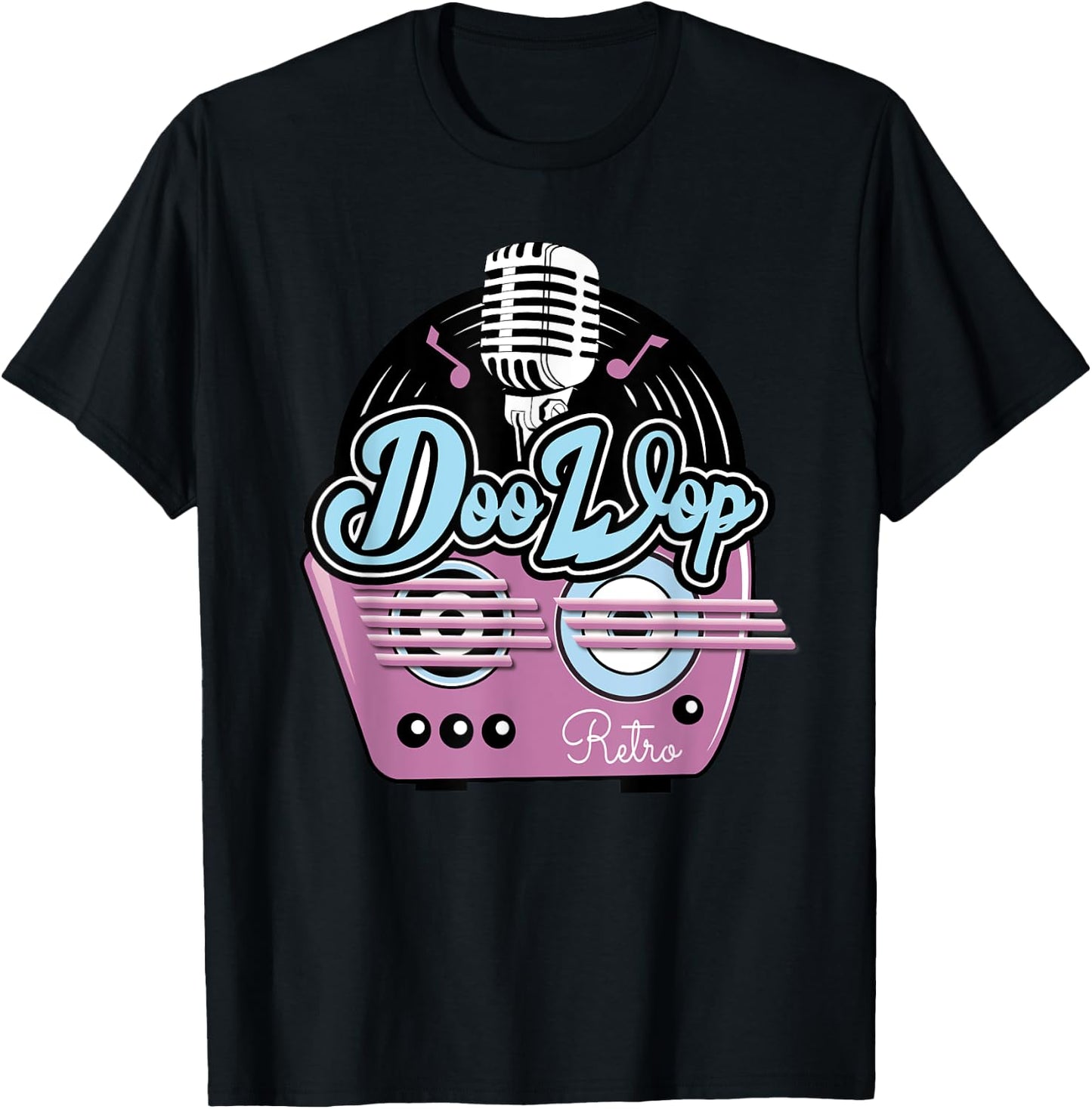 50s Doo Wop Sock Hop Dance Rock N Roll Vintage Microphone T-Shirt - T-Shirt | Black