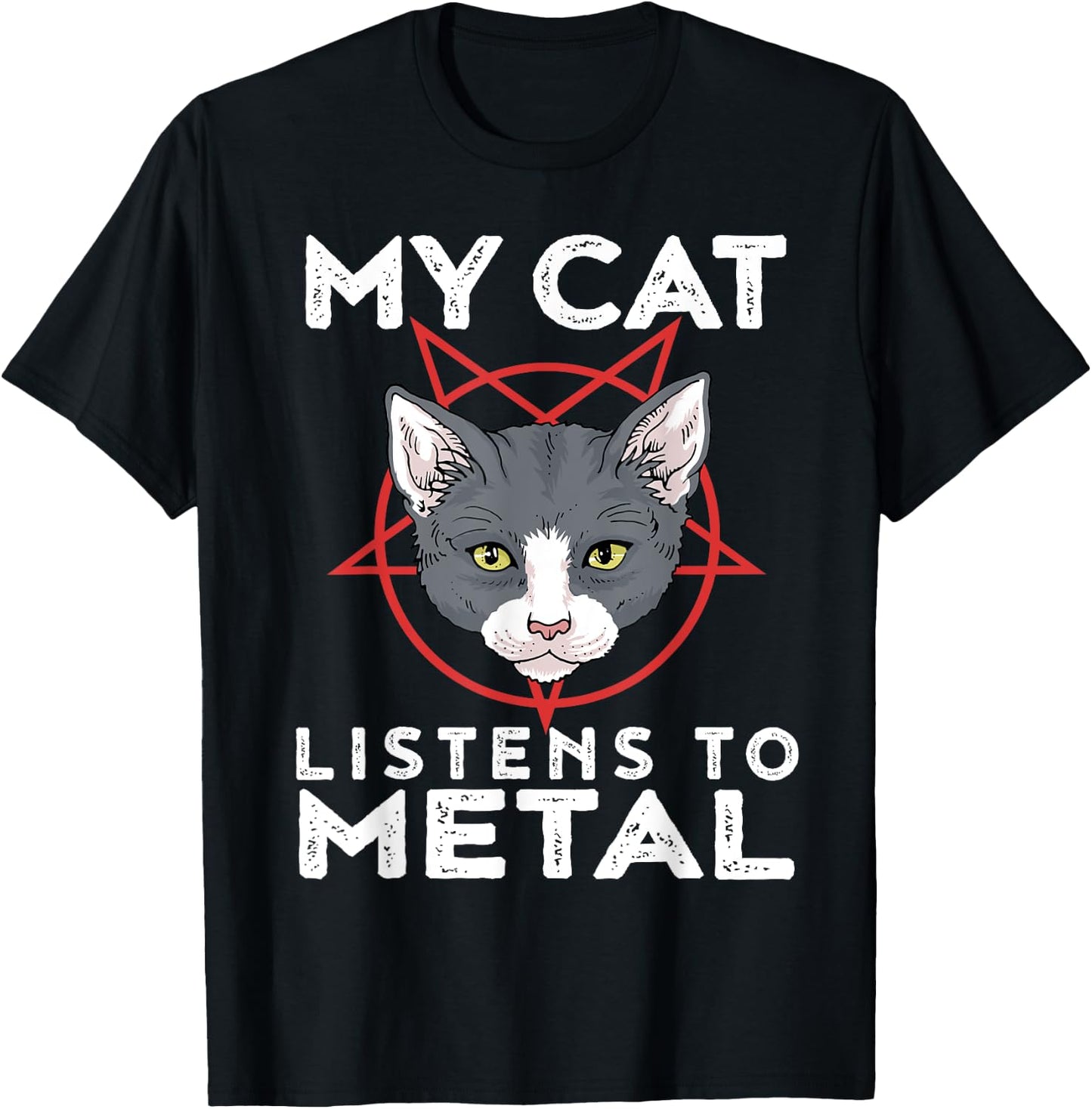 My Cat Listens To Metal Funny Metal Cat Shirt Men Women Kids T-Shirt - T-Shirt | Black