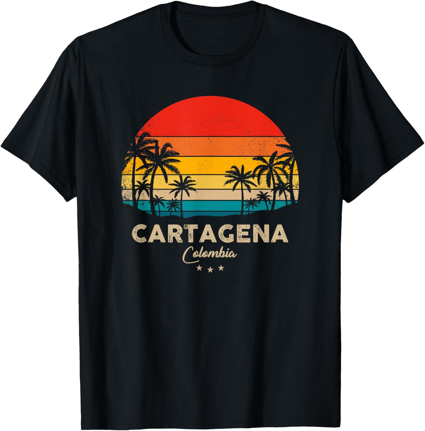 Retro Cartagena - Colombia Souvenir Sunset T-Shirt - T-Shirt | Black