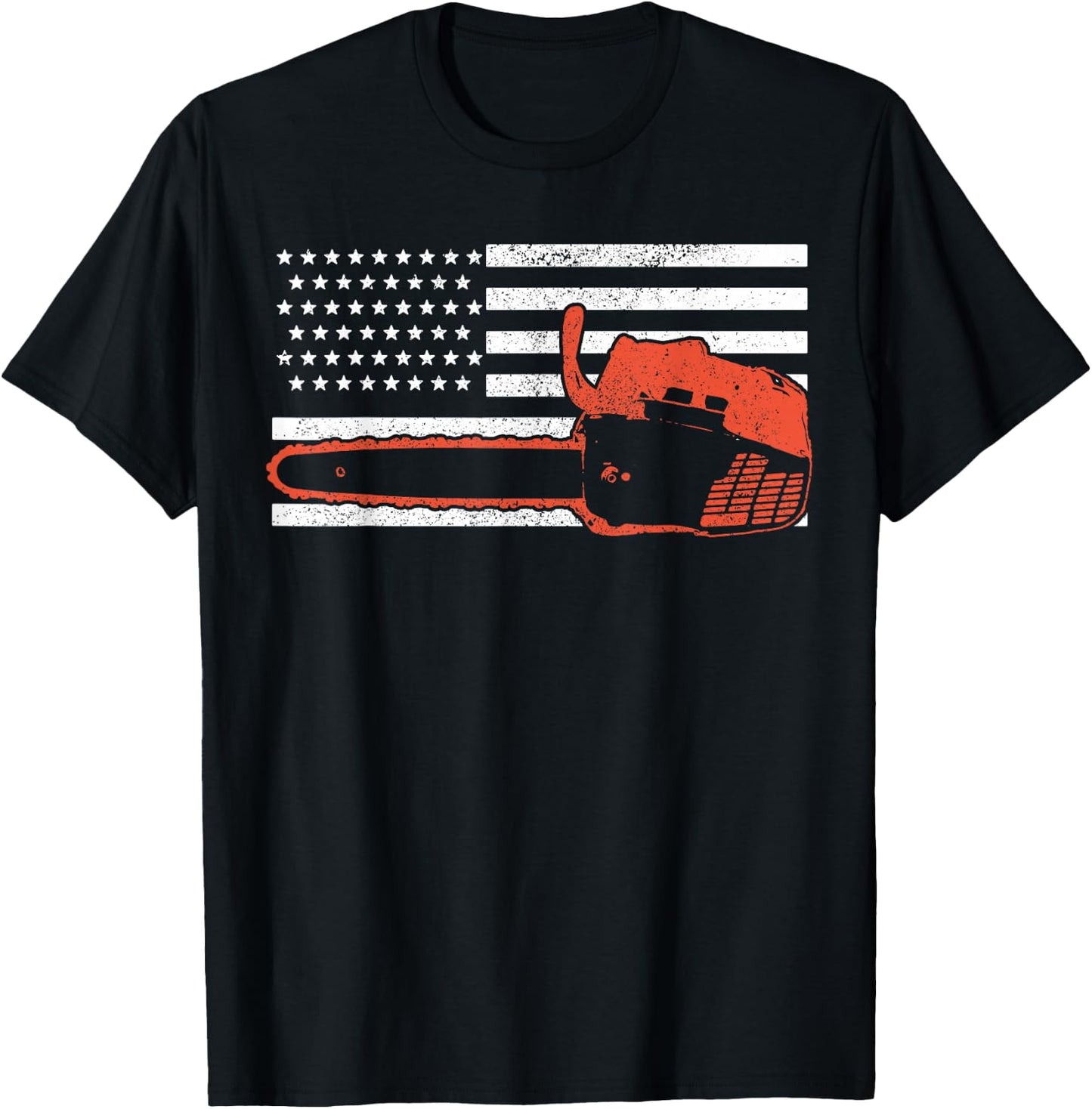 American Flag Lumberjack Chainsaw Gift T-Shirt - T-Shirt | Black
