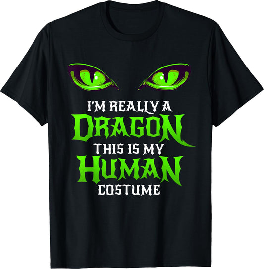 Halloween Dragon Costume Not Human Eyes Shirt Green T-Shirt - T-Shirt | Black