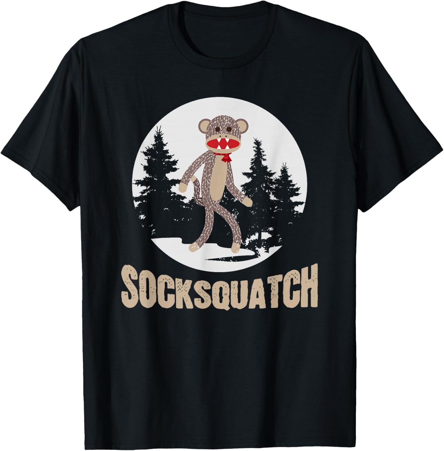 Funny Bigfoot Sighting Sock Monkey Sasquatch Socksquatch T-Shirt - T-Shirt | Black