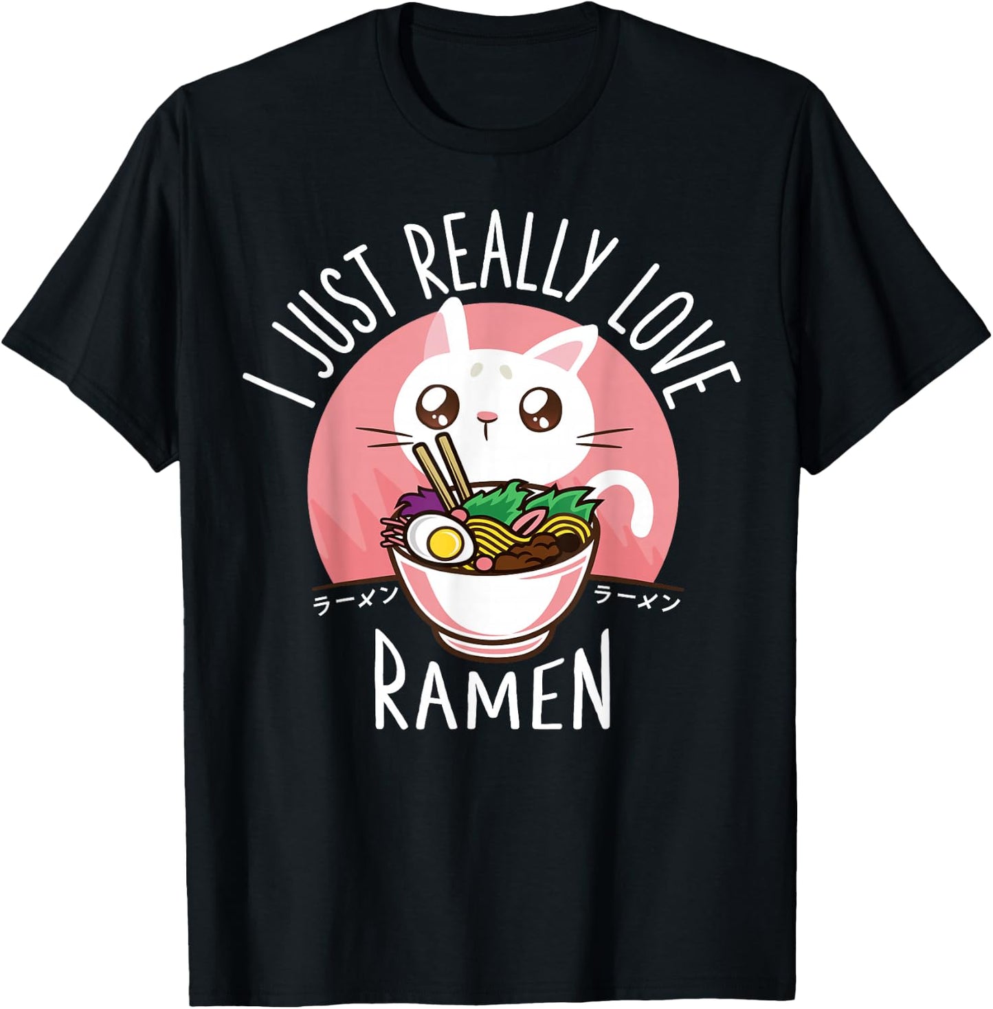 Funny Cat Ramen Anime Merch Kawaii Clothes Graphic Men T-Shirt - T-Shirt | Black