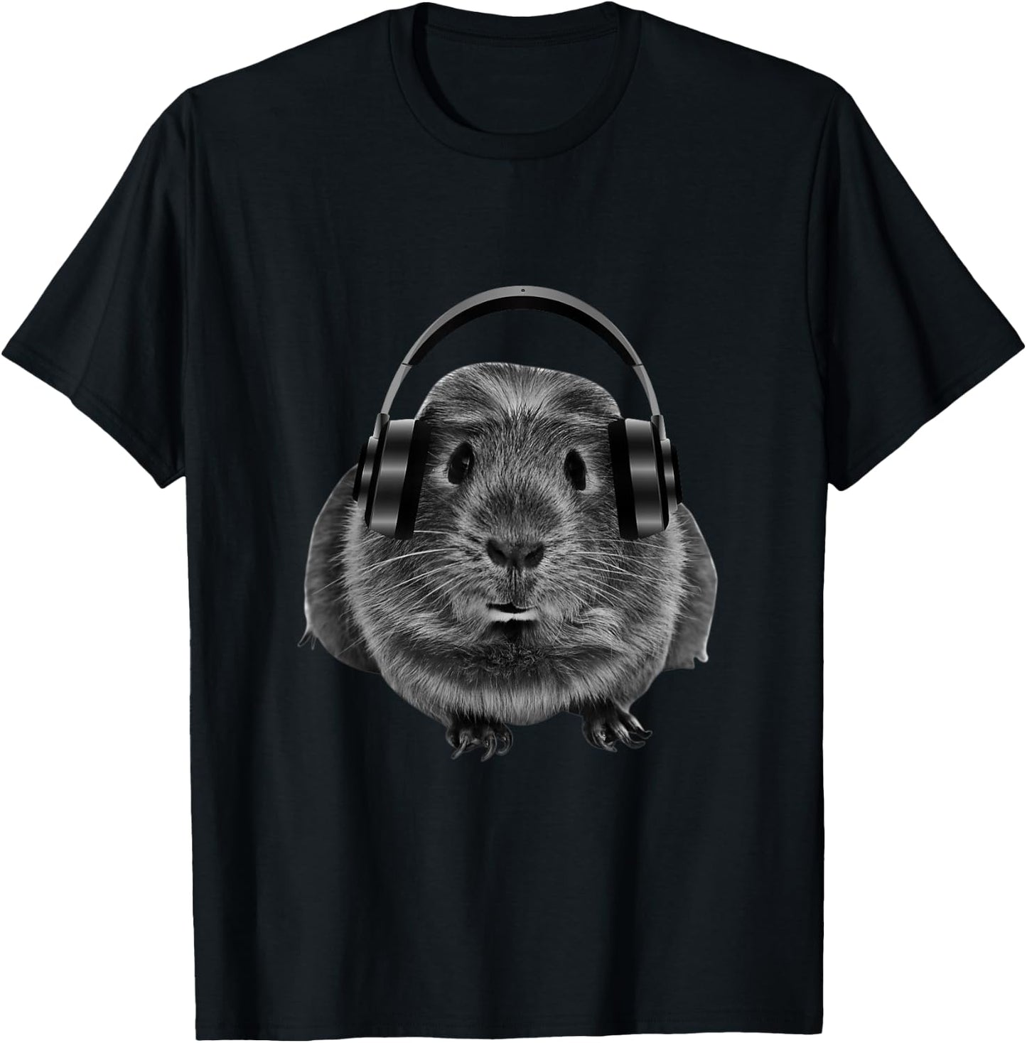 Funny Guinea Pig Graphic Guinea Pig Shirt Headphones T-Shirt - T-Shirt | Black