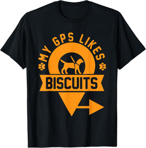 My GPS Likes Biscuits Funny Blind Service Animal Guide Dog T-Shirt - T-Shirt | Black