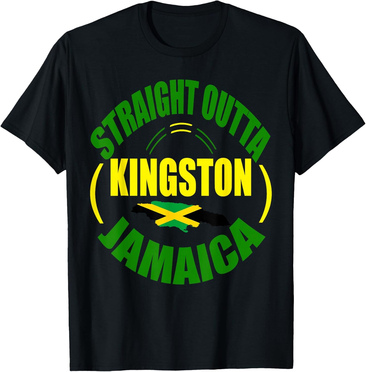 Straight From Kingston Jamaica, Jamaican Flag T-Shirt - T-Shirt | Black