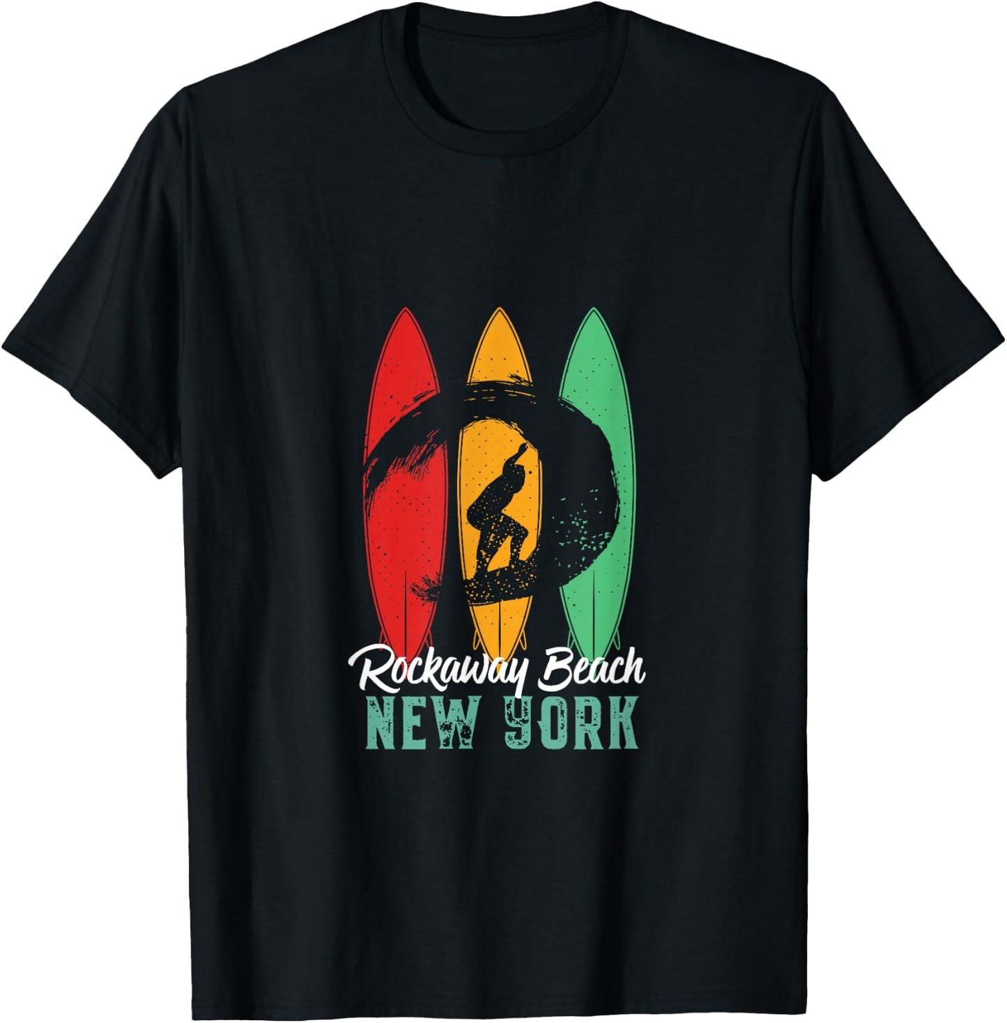 Rockaway Beach New York Vintage Surfing Sports T-Shirt - T-Shirt | Black