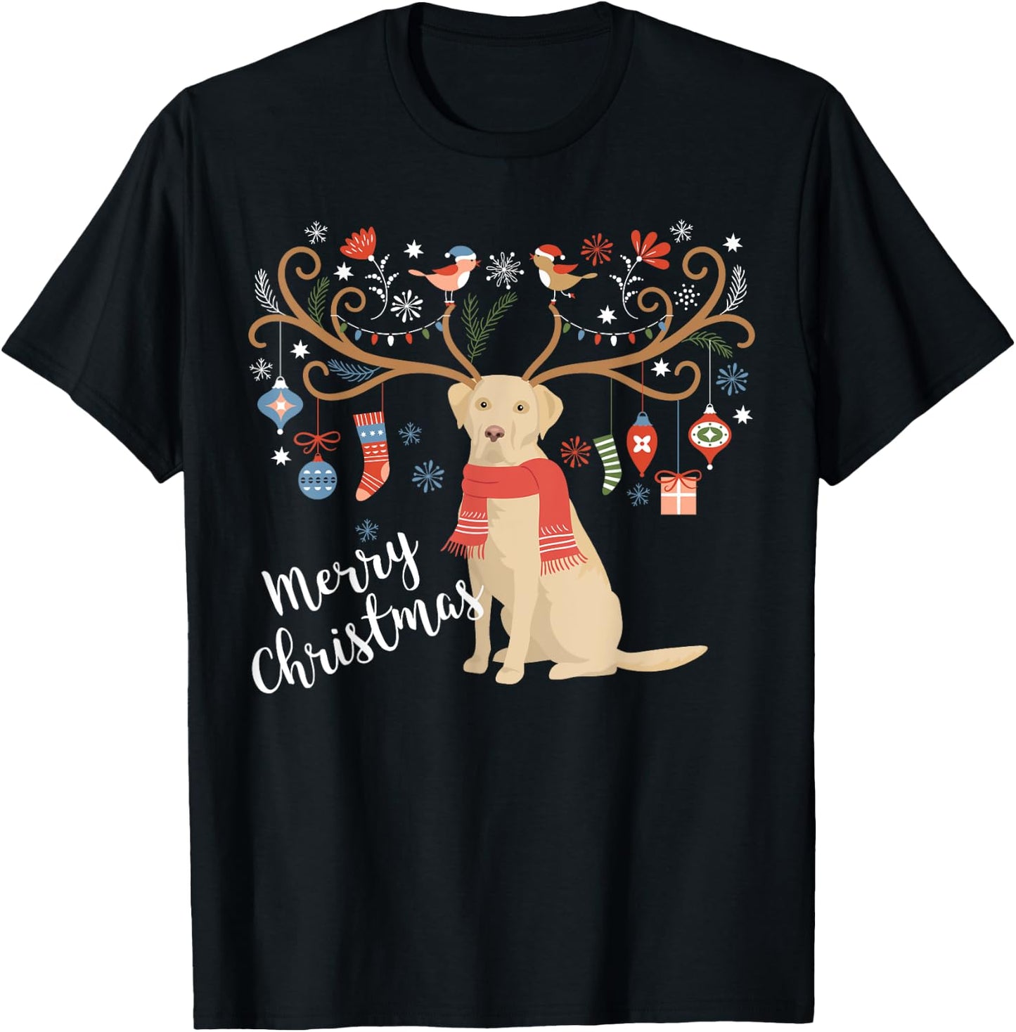 Yellow Labrador Retriever Christmas Dog Women Kids T-Shirt - T-Shirt | Black