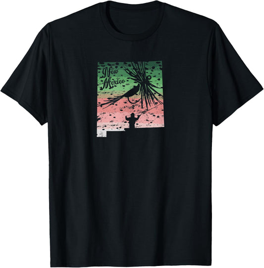 Vintage Big Fly Rainbow Trout New Mexico Map Fly Fishing T-Shirt - T-Shirt | Black