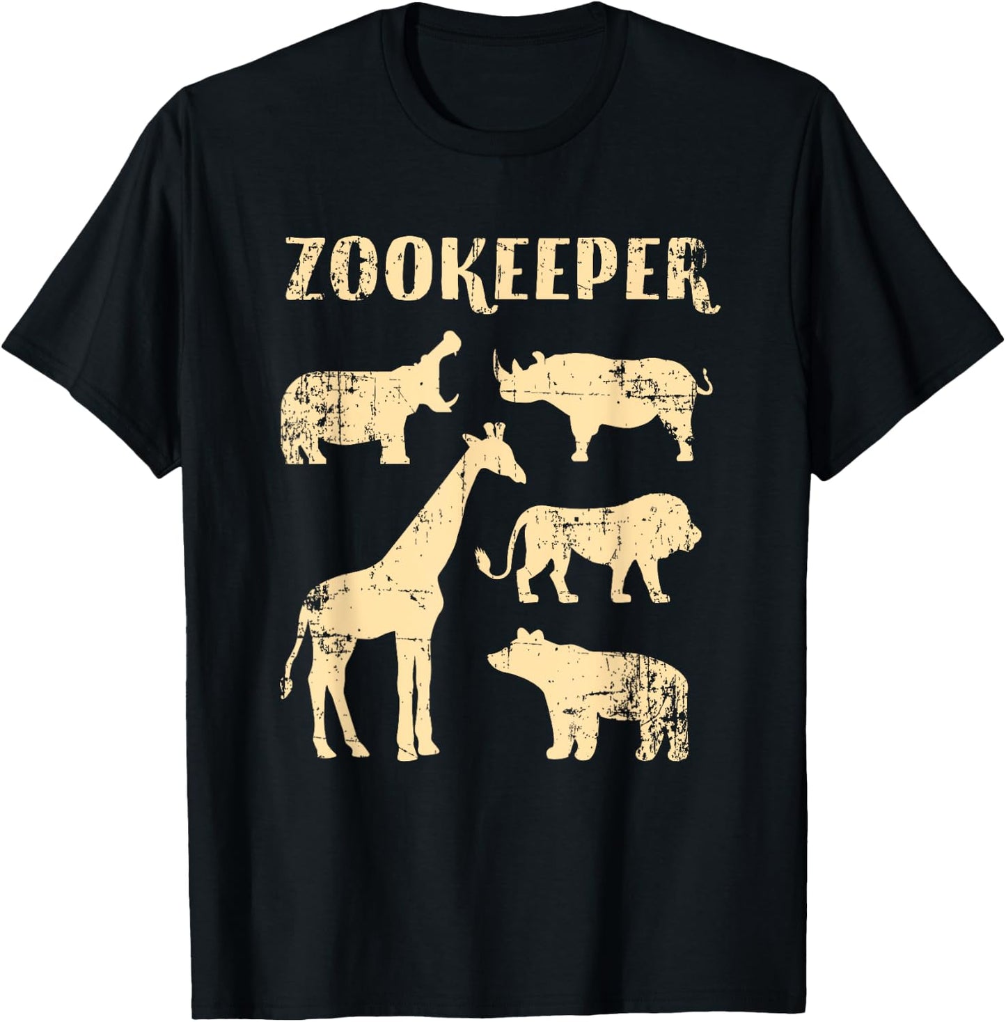 Zookeeper Gifts Beige Text Zoo Keeper Shirt Vintage Animal T-Shirt - T-Shirt | Black