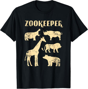 Zookeeper Gifts Beige Text Zoo Keeper Shirt Vintage Animal T-Shirt - T-Shirt | Black