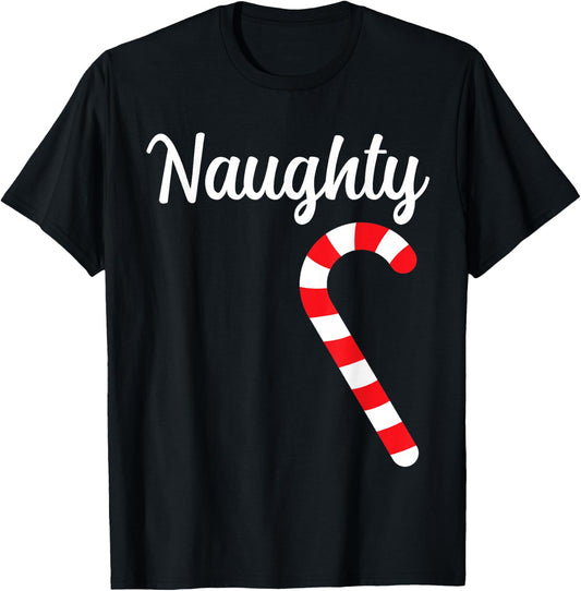 Matching Naughty and Nice Couples Christmas Pajamas T-Shirt - T-Shirt | Black