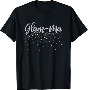 Glam-Ma Grandmother , Silver Stars Design Gift T-Shirt - T-Shirt | Black