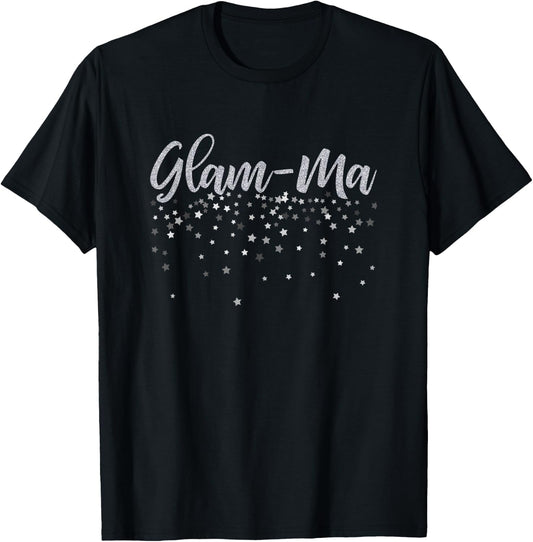 Glam-Ma Grandmother , Silver Stars Design Gift T-Shirt - T-Shirt | Black