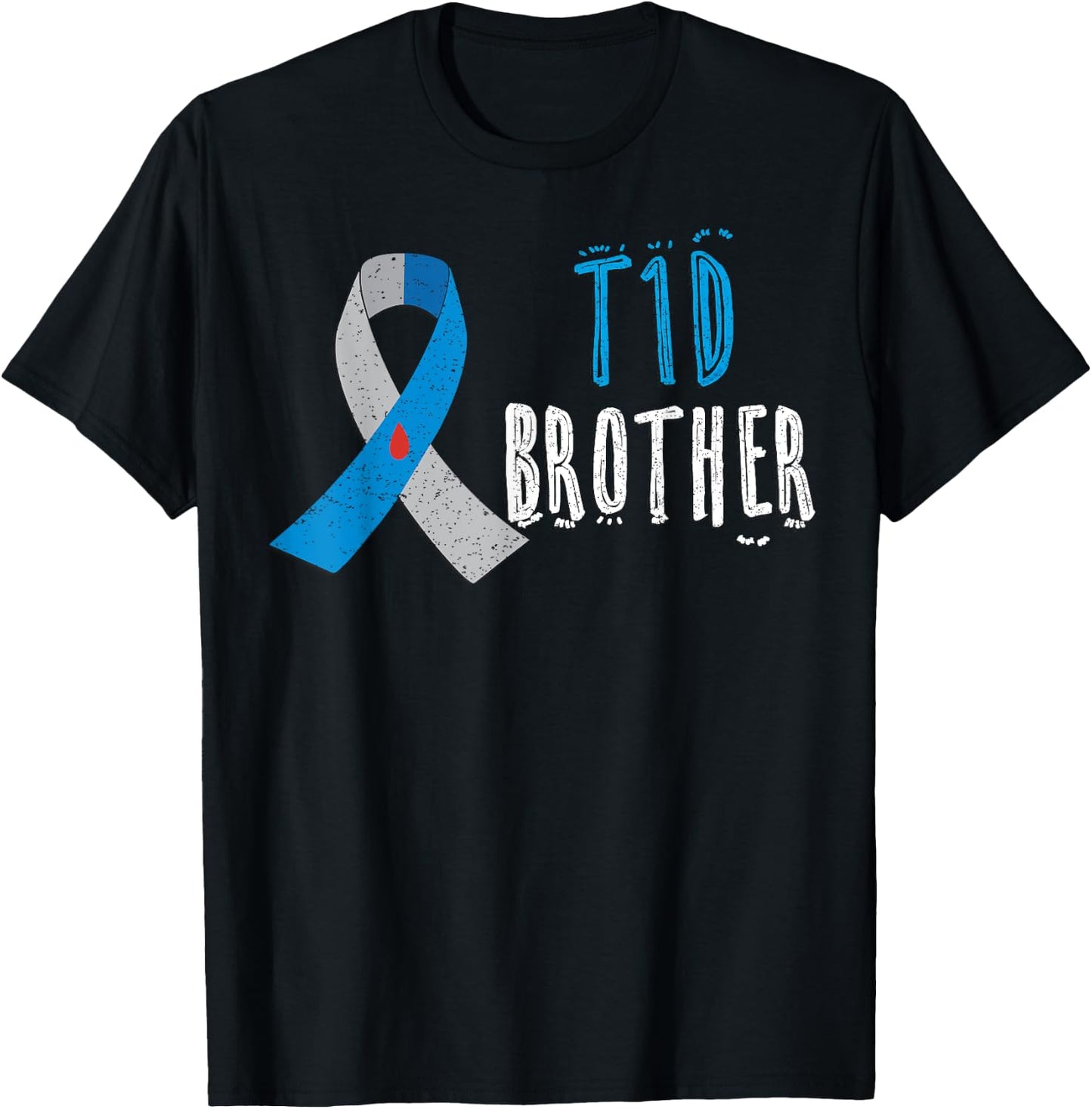 T1D brother blue ribbon type 1 diabetes awareness boys gift T-Shirt - T-Shirt | Black