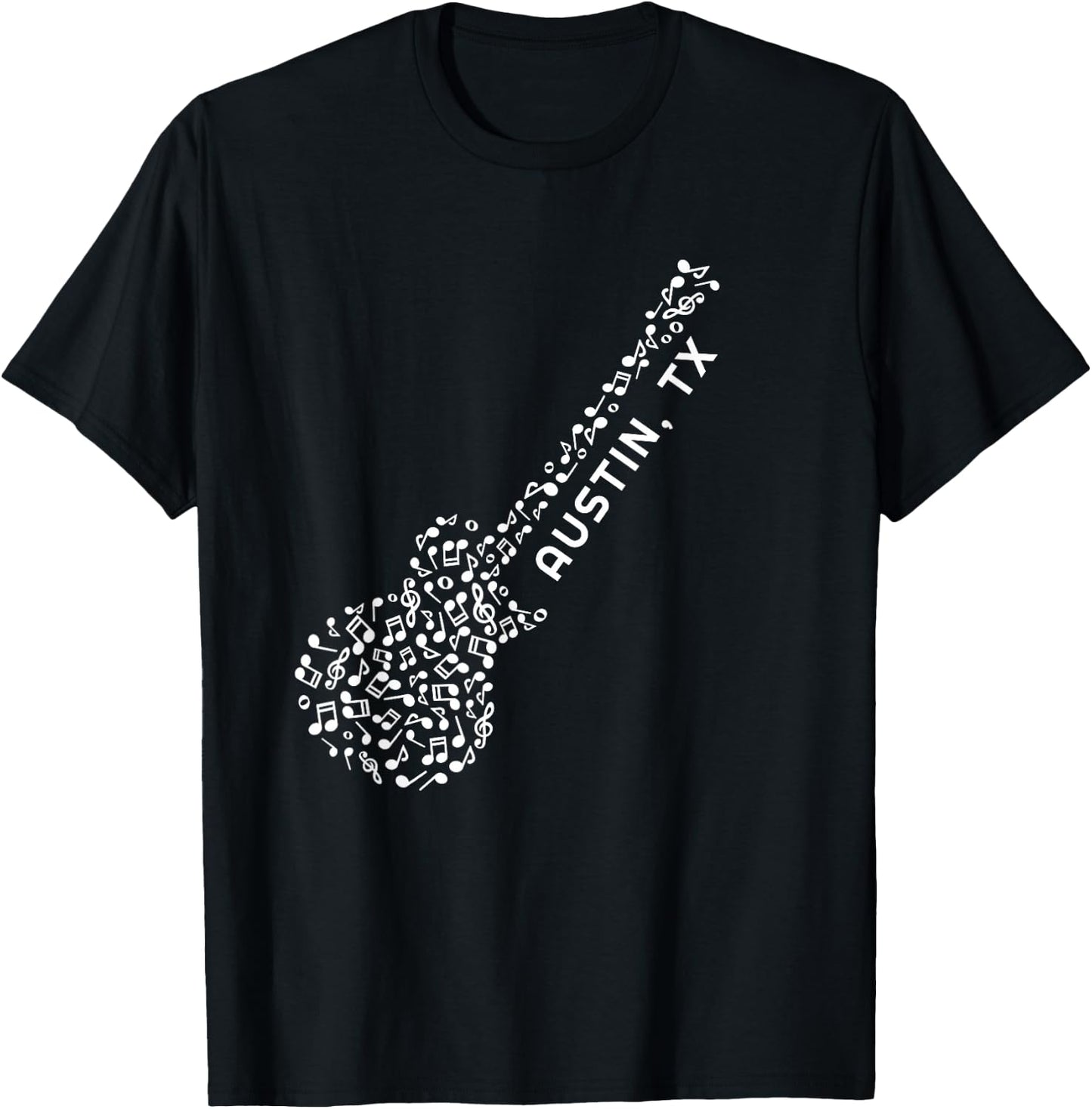 Austin, TX Musical Notes, Souvenir Guitar T-Shirt - T-Shirt | Black