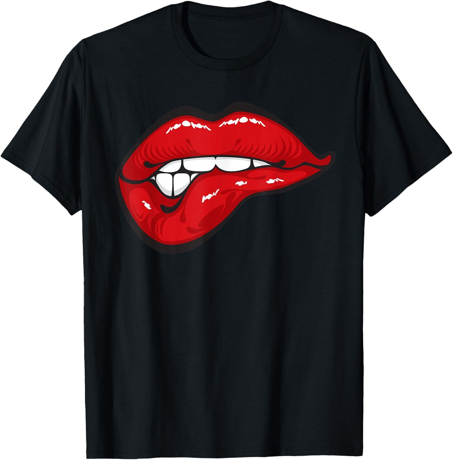 MaGuShirts Sexy Biting Red Lips Mouth Kisser Shirts T-Shirt - T-Shirt | Black