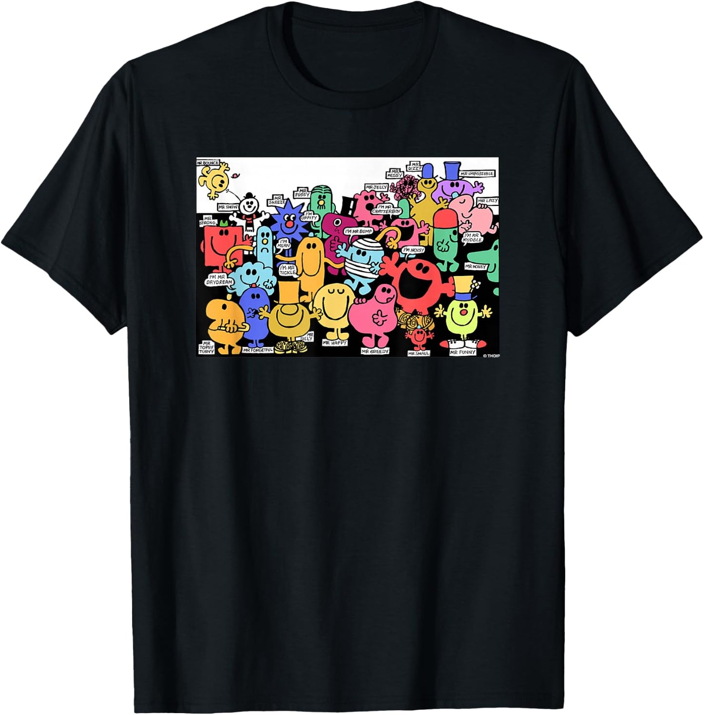 Mr. Men Little Miss Retro Colourful Comic Book Scene T-Shirt - T-Shirt | Black