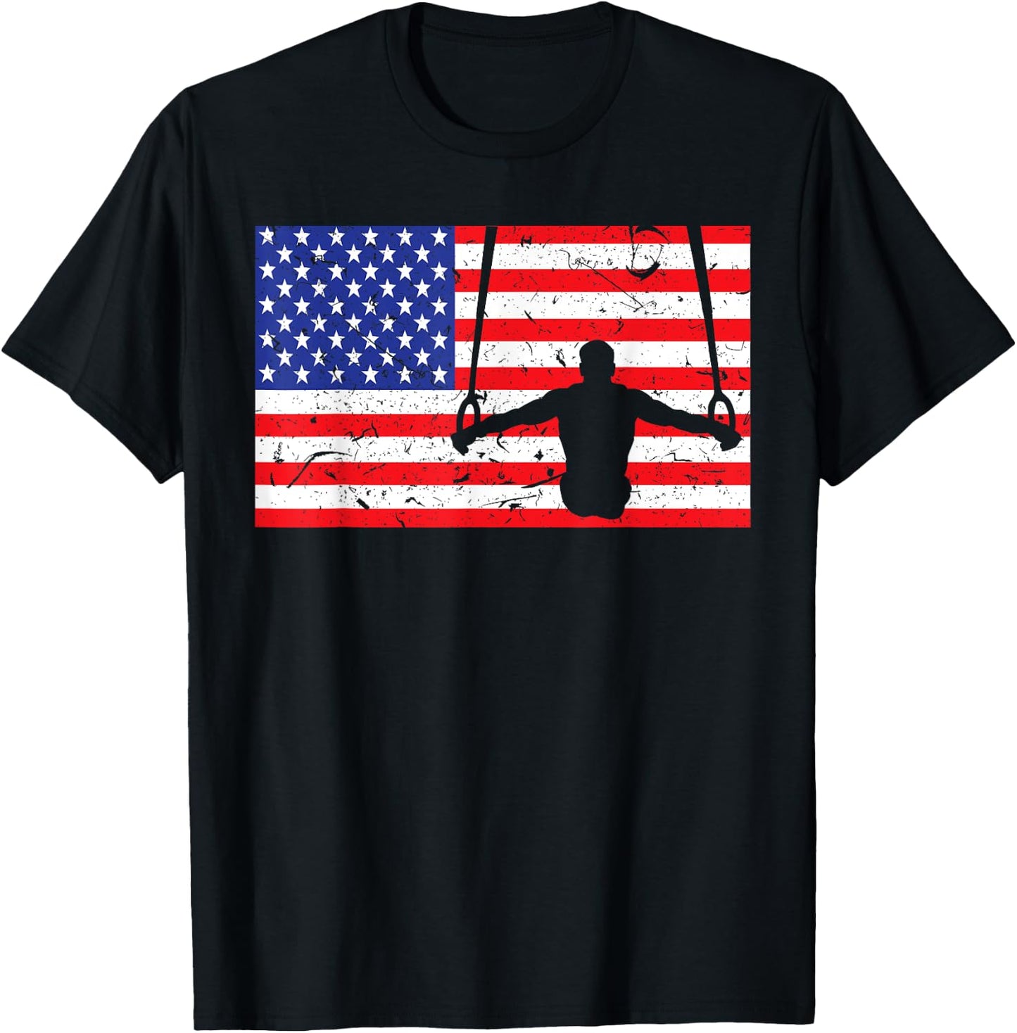 Distressed Gymnastic Rings USA American Flag Vintage Gymnast Kids Men T-Shirt - T-Shirt | Black