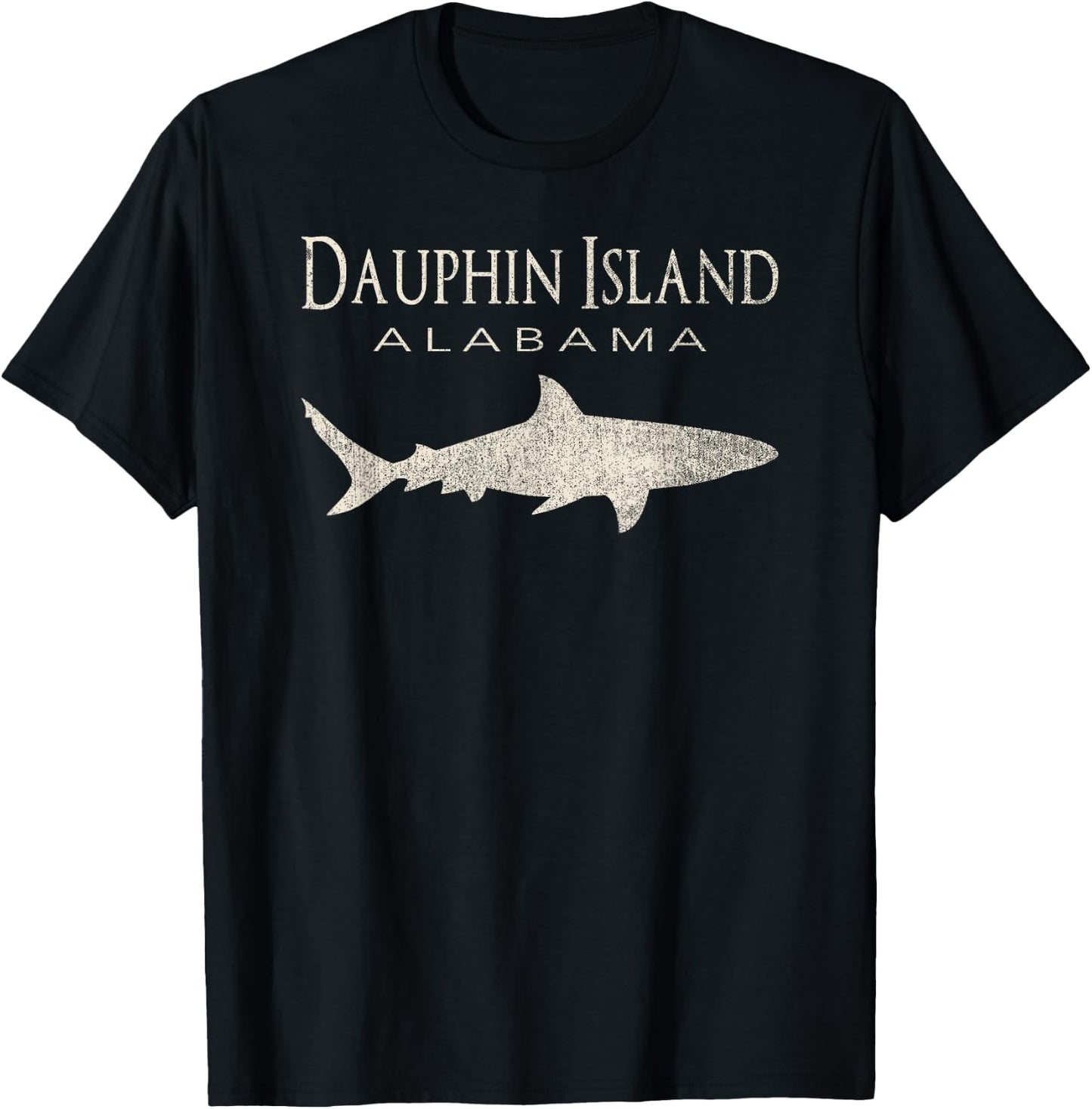 Retro Dauphin Island AL Shark T-Shirt - T-Shirt | Black