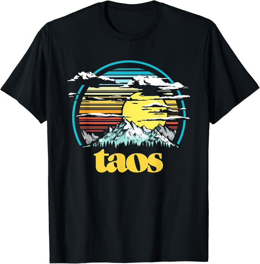 Retro Taos New Mexico Vintage 80s Style Mountains & Sun T-Shirt - T-Shirt | Black