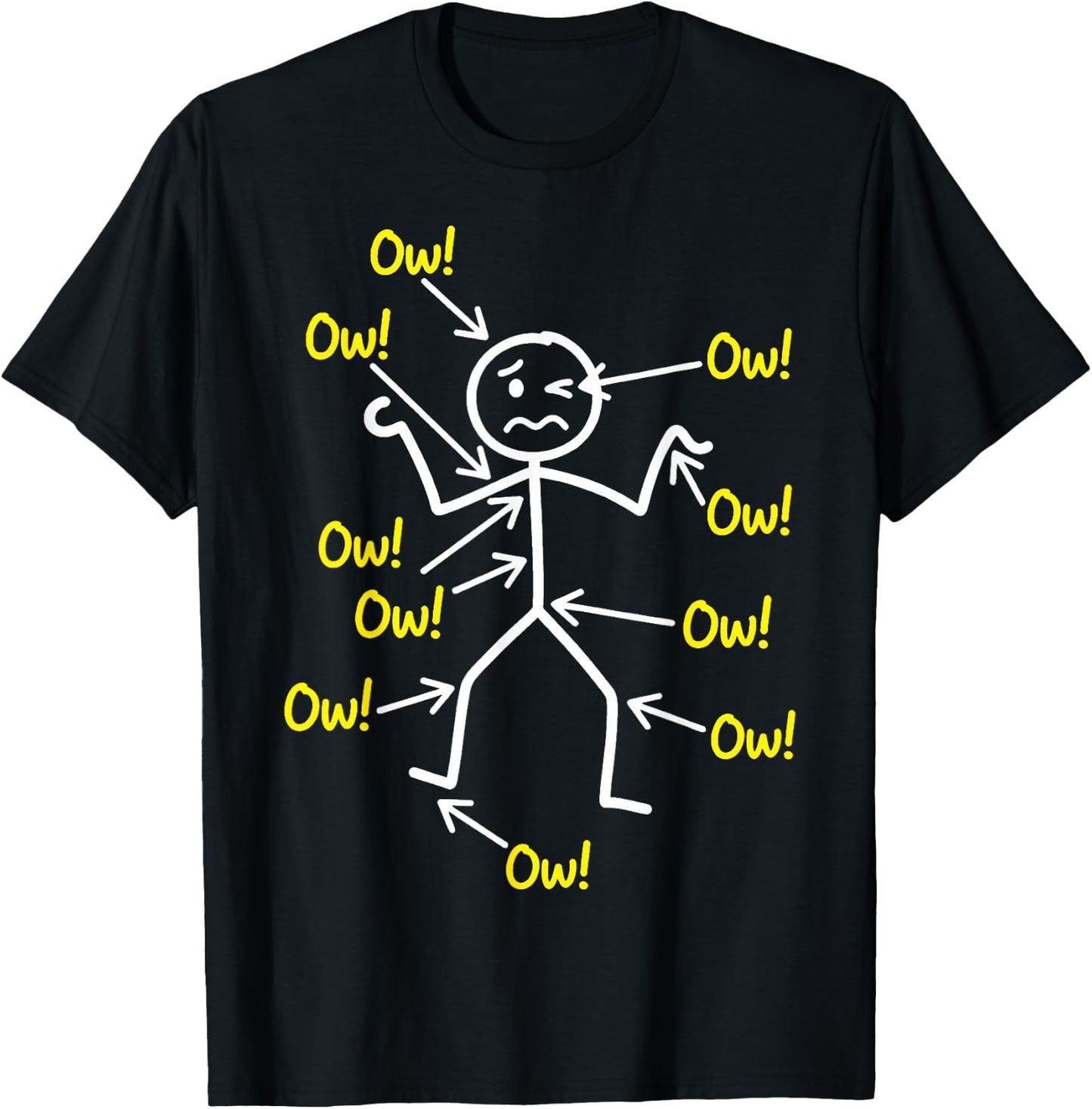 Funny Ow Ow Ow Ow Saying Body Pain Character Humor Sarcastic T-Shirt - T-Shirt | Black