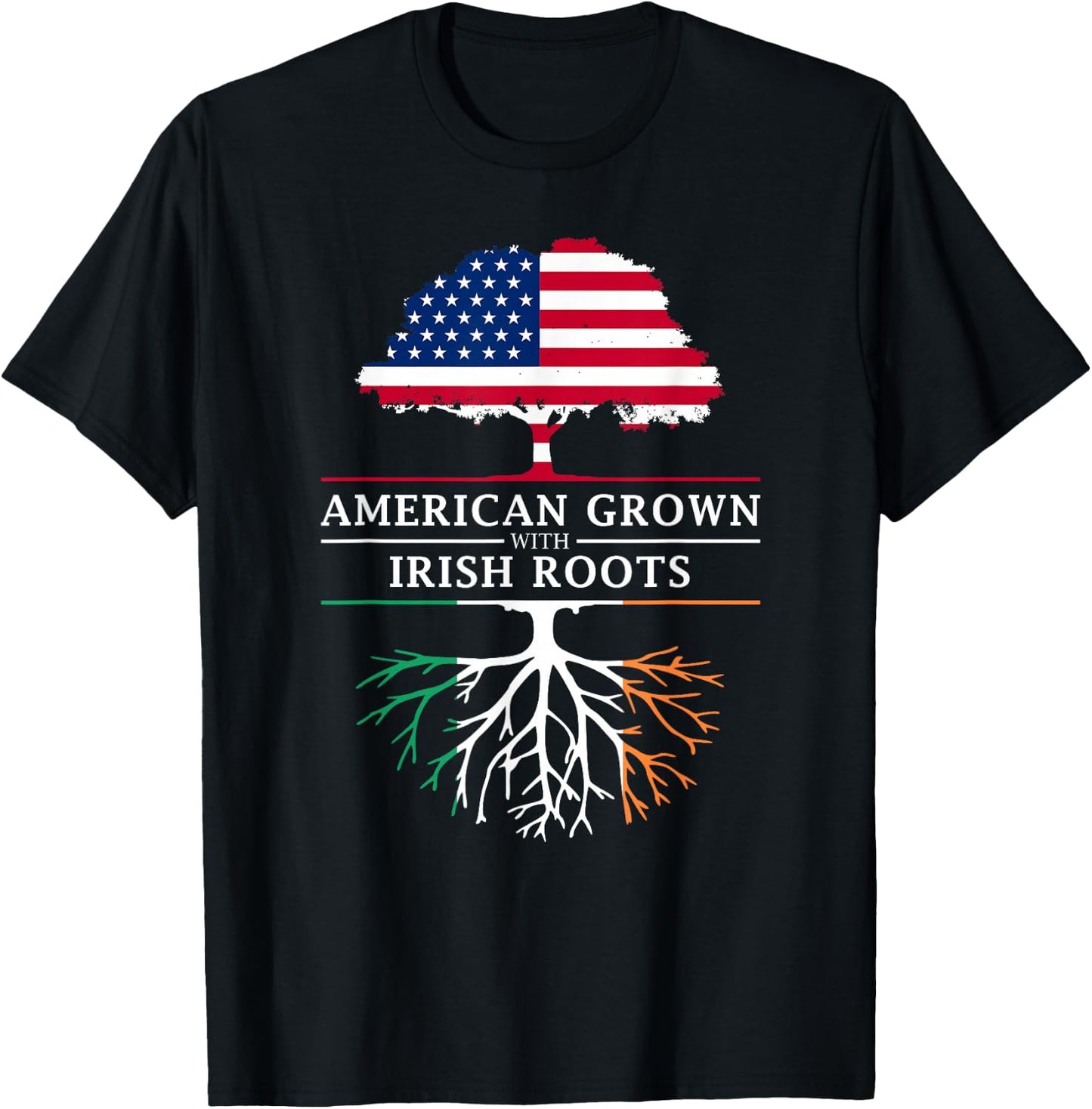 Family Heritage Gifts -Adults Black Short Sleeve Classic Modern Lace Embellishment - American Grown with Irish Roots - Ireland T-Shirt - T-Shirt | Black
