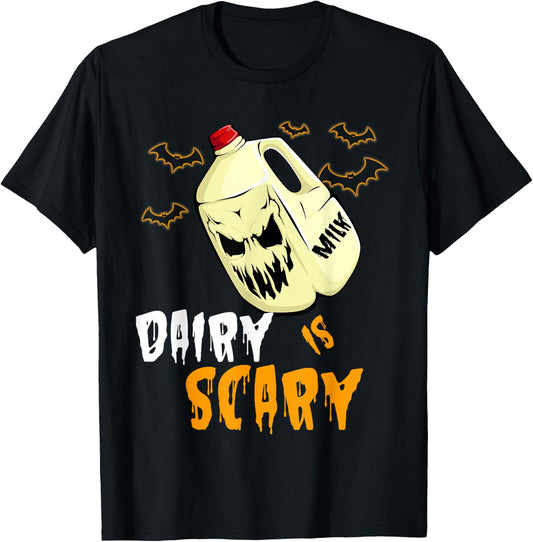 Funny Vegan Halloween Dairy Is Scary Veganism Gift T-Shirt - T-Shirt | Black