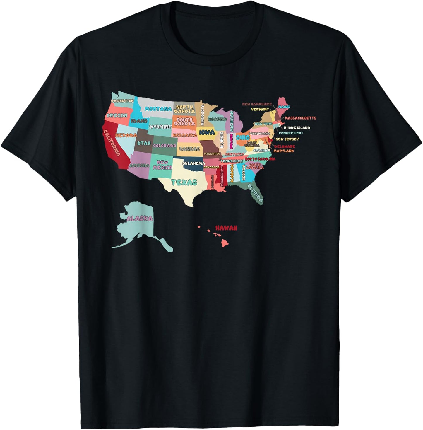 USA Map with States Names, United States US T-Shirt - T-Shirt | Black