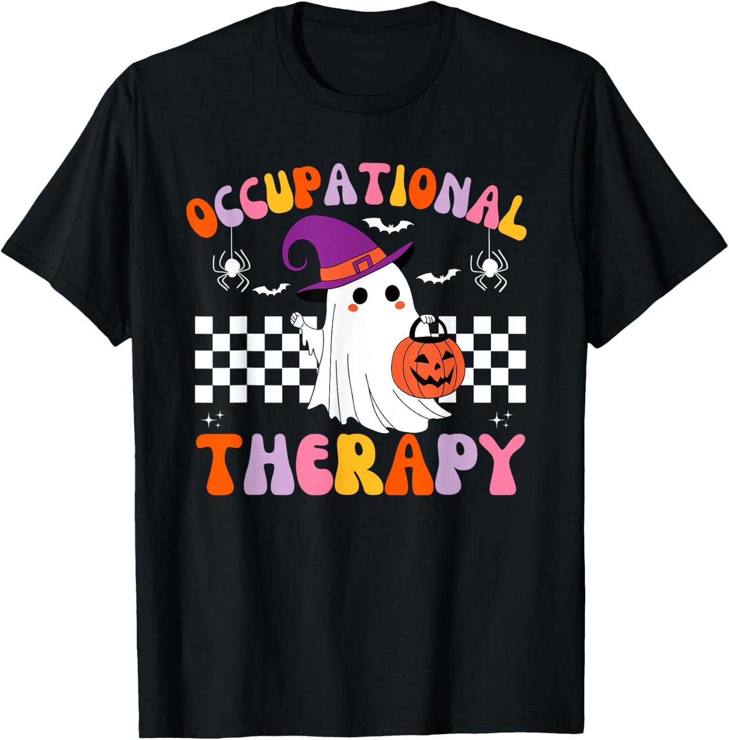 OT Occupational Therapy Halloween Retro Ghost OT Halloween T-Shirt - T-Shirt | Black