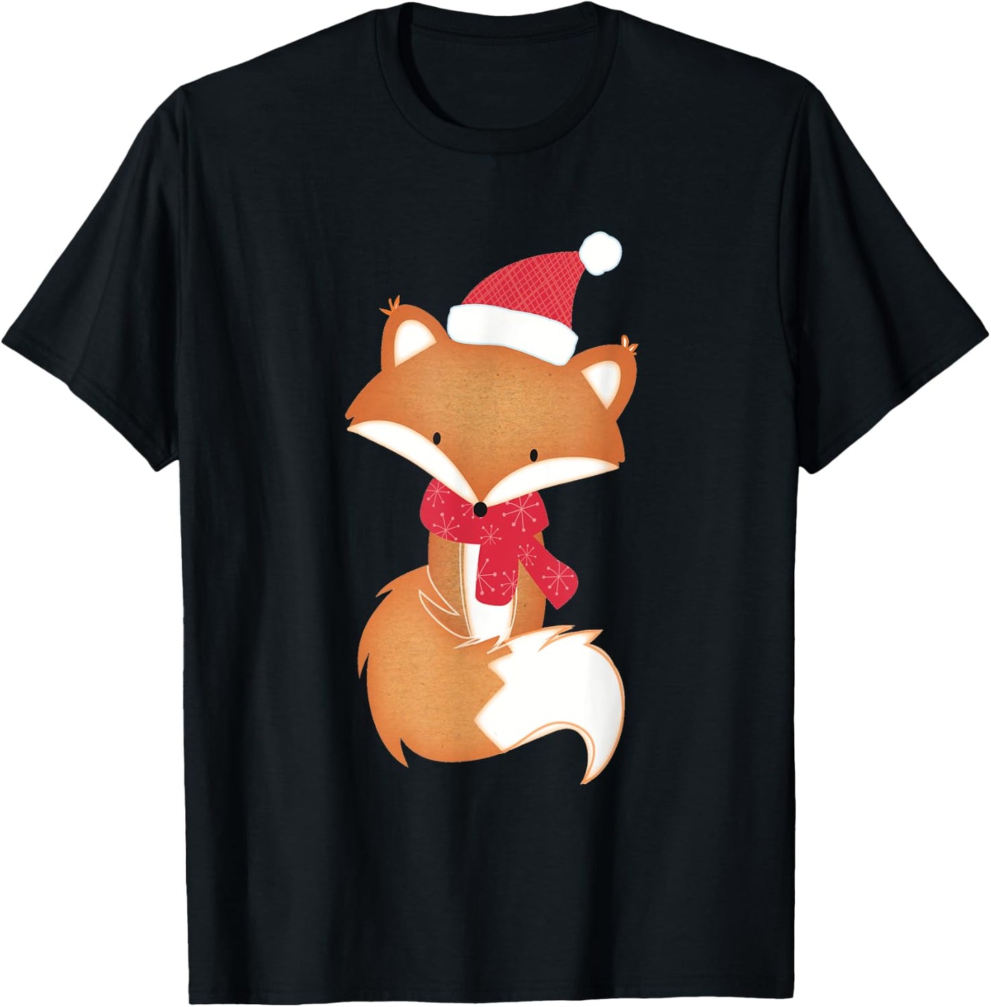Cute Christmas Fox Adorable Xmas Scarf Fox T-Shirt - T-Shirt | Black