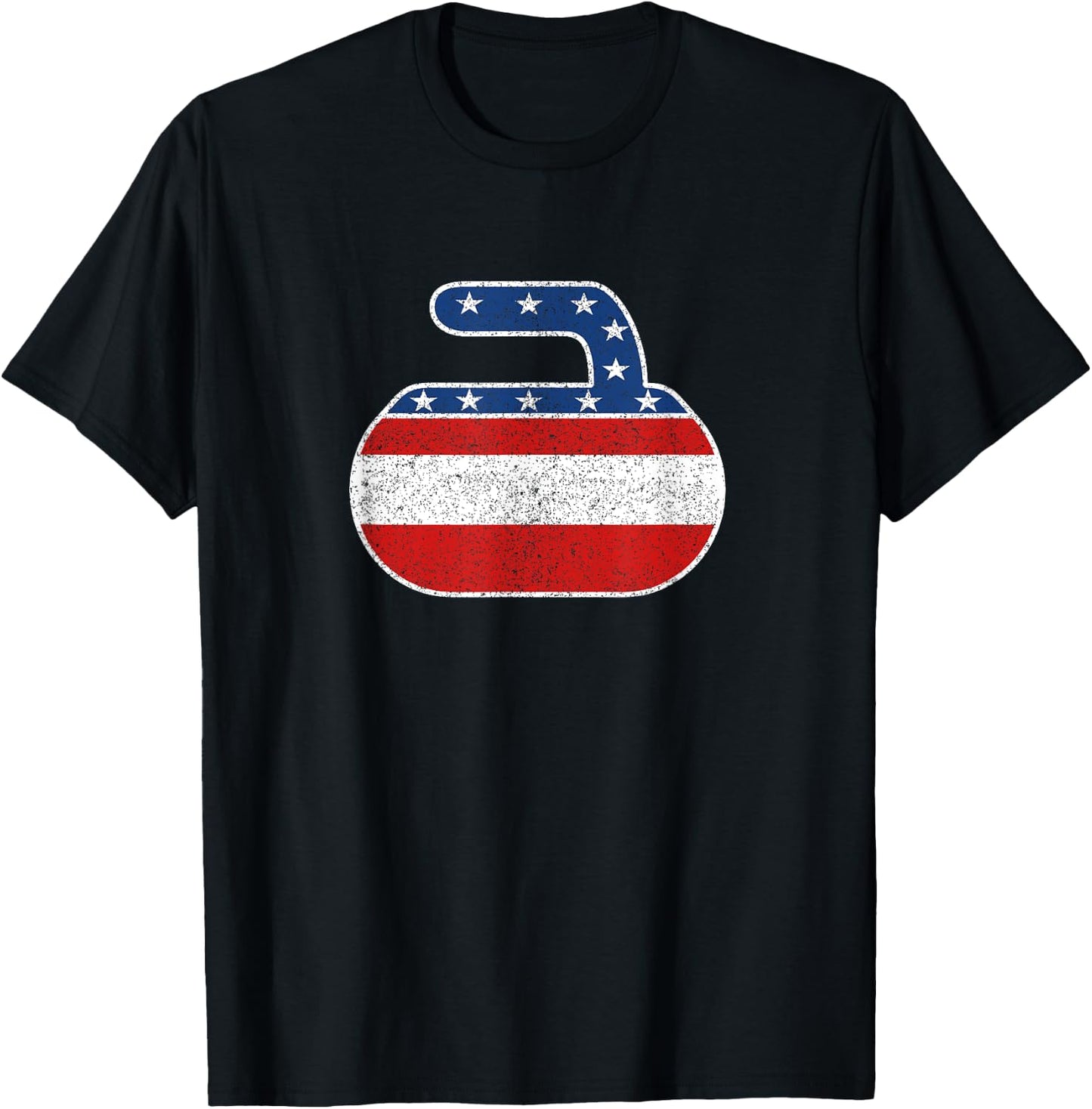 USA Red White and Blue Curling Stone Vintage T-Shirt - T-Shirt | Black