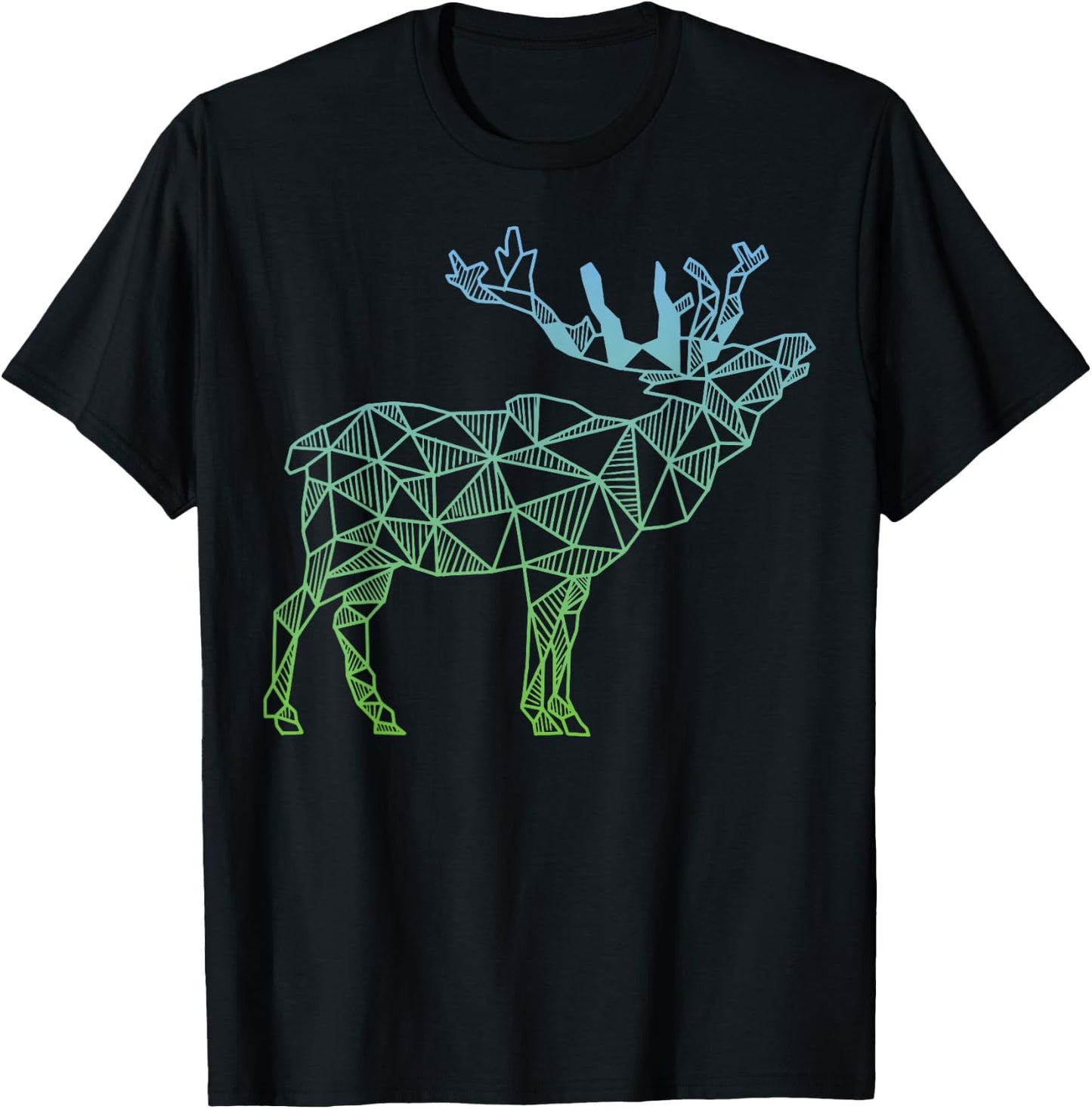 Geometric Moose Elk T Shirt Wild Alaska Mountain Animal T-Shirt - T-Shirt | Black