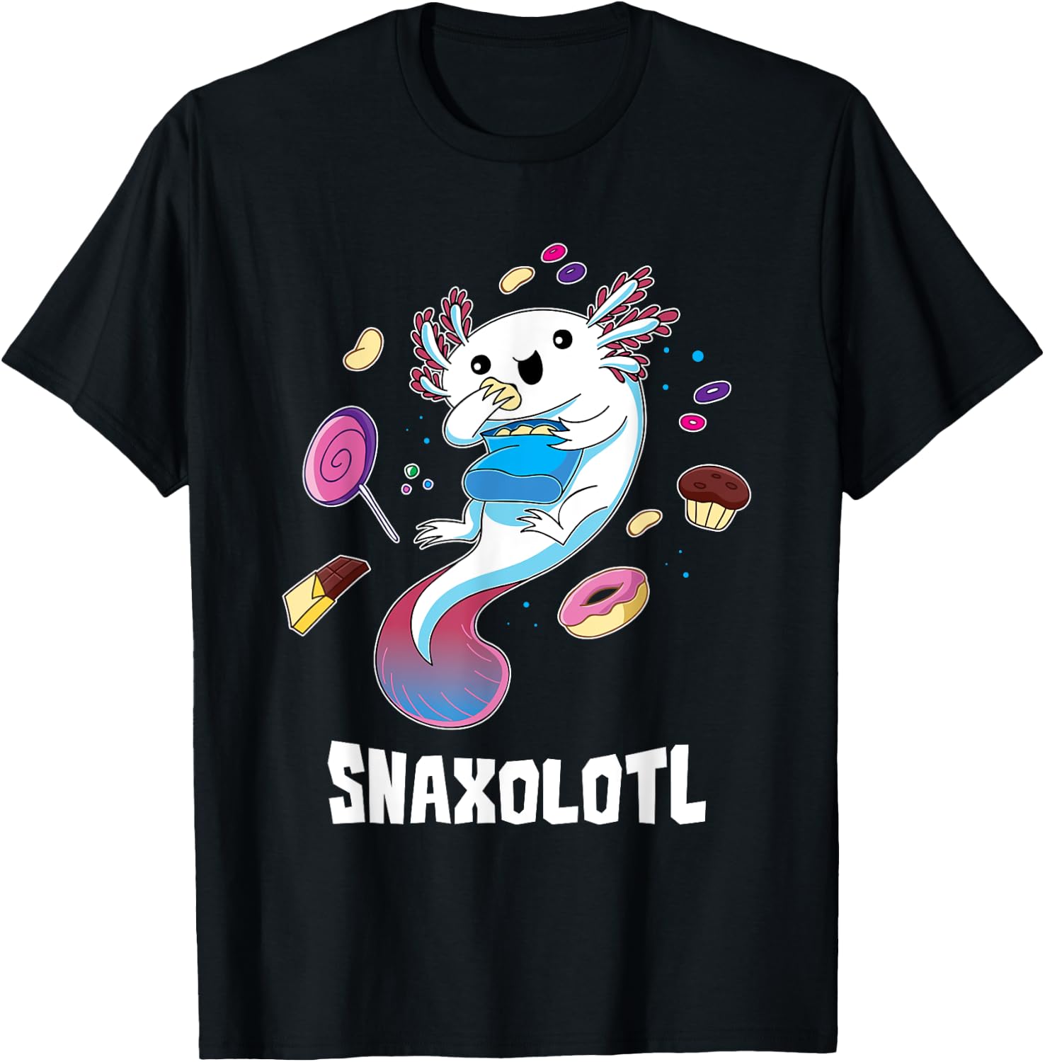 Snaxolotl Kawaii Axolotl Funny Food Lover Amphibian Pet T-Shirt - T-Shirt | Black