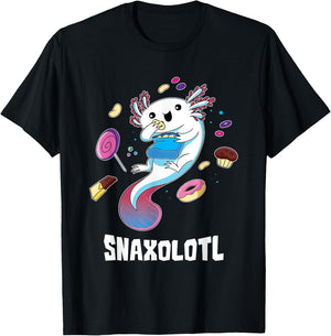 Snaxolotl Kawaii Axolotl Funny Food Lover Amphibian Pet T-Shirt - T-Shirt | Black