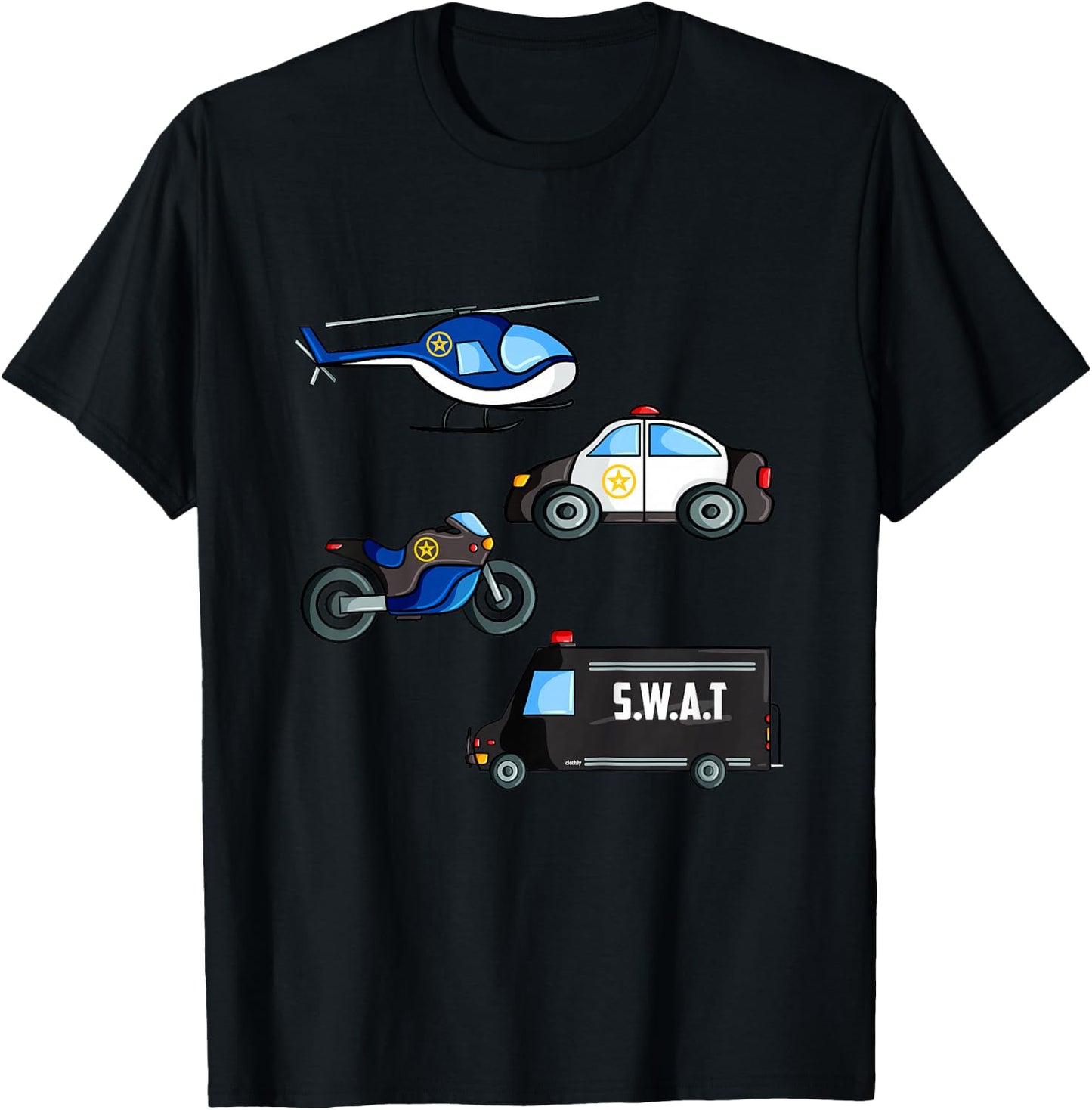 Kids Police Car Boys Different Police Cars and Vehicles T-Shirt - T-Shirt | Black