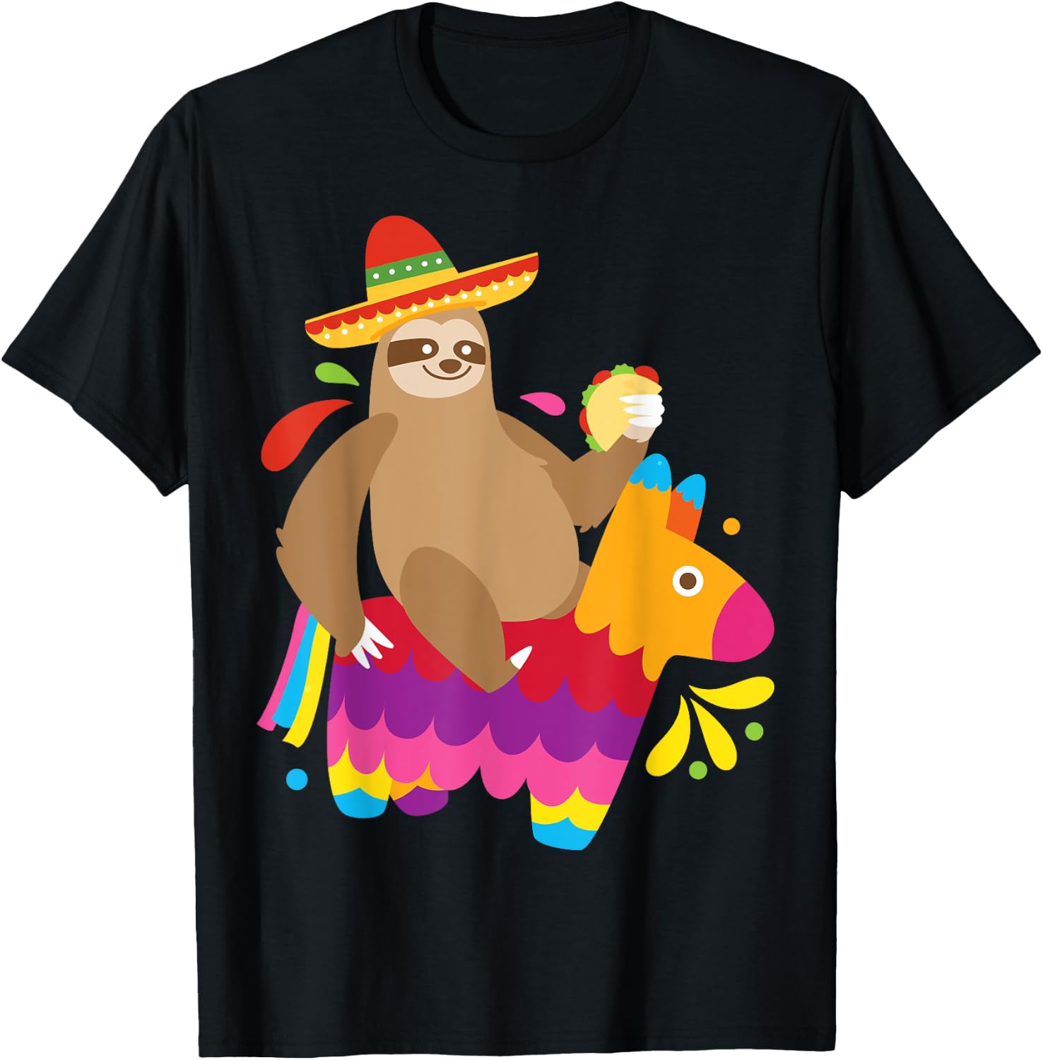 Sloth Taco Pinata Shirt Cute Mexican Fiesta Party Animal T-Shirt - T-Shirt | Black