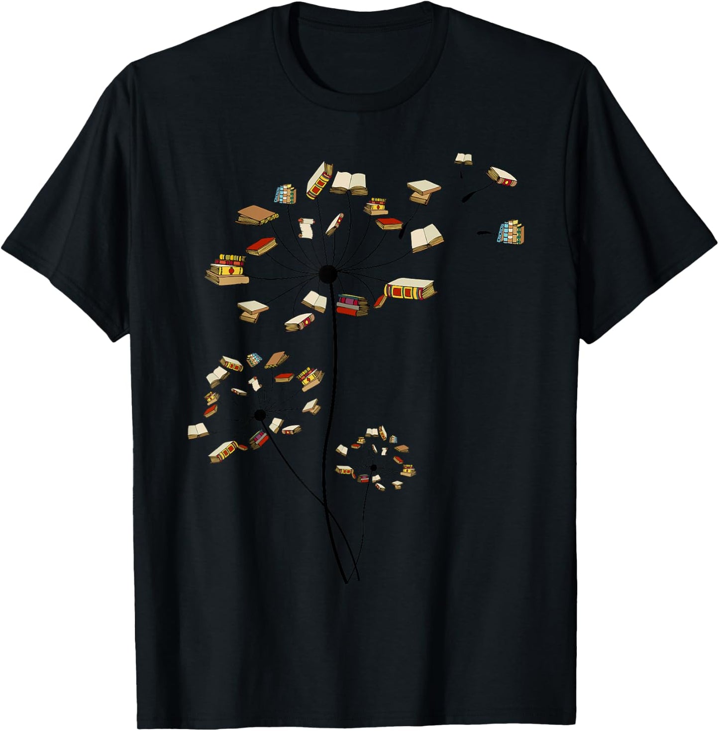 Cute Dandelion Books Flower Fly Reading Fan Club Gift T-Shirt - T-Shirt | Black