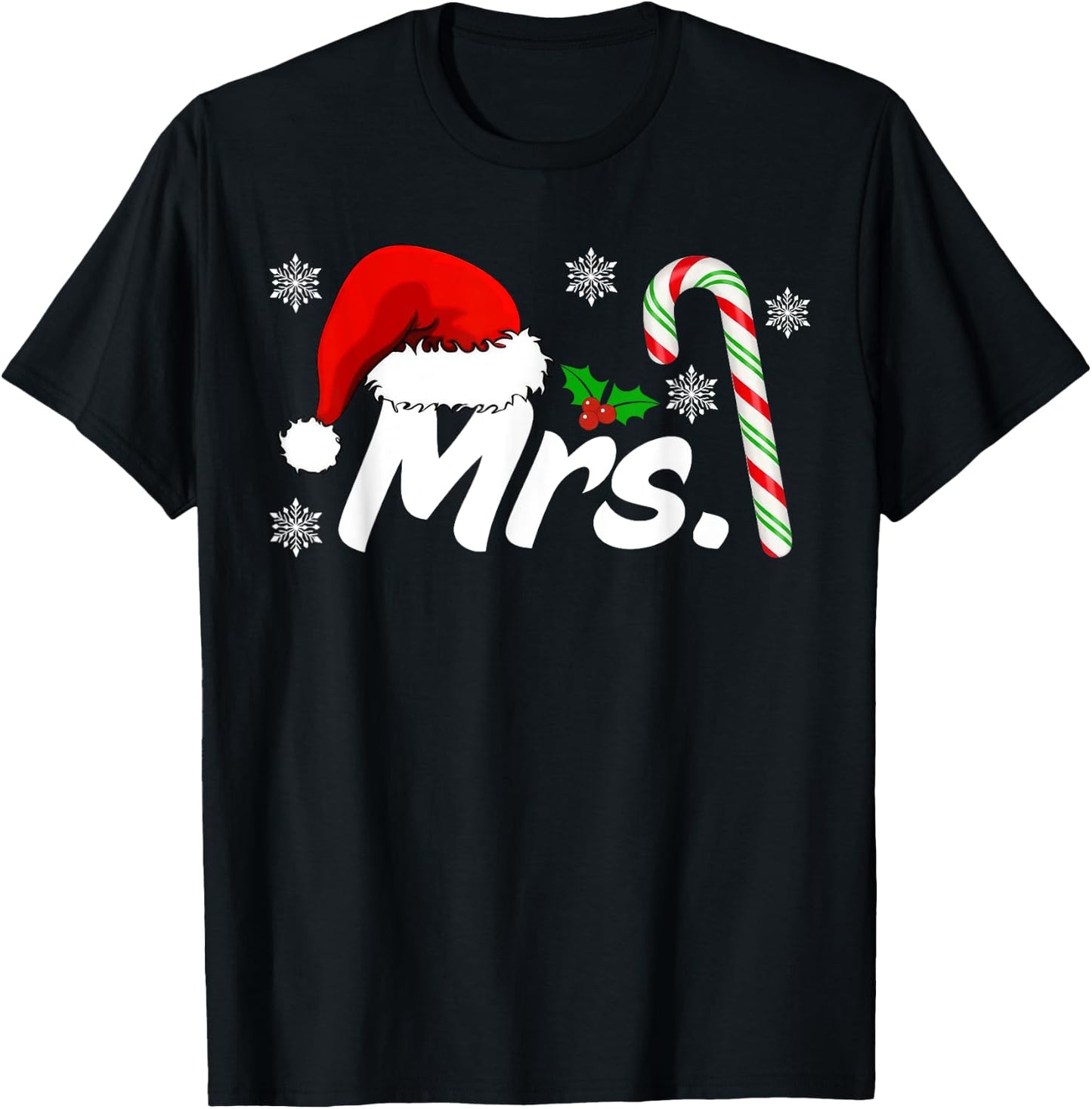 Mr And Mrs Santa Hat Couples Matching Christmas His And Her T-Shirt - T-Shirt | Black